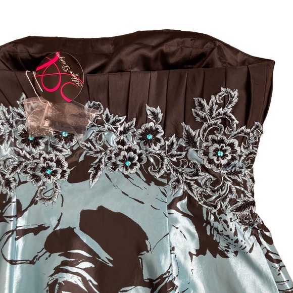 Alyce Designs Women’s aqua and black floral strapless fit and flare dress Sz 22 - Picture 11 of 15